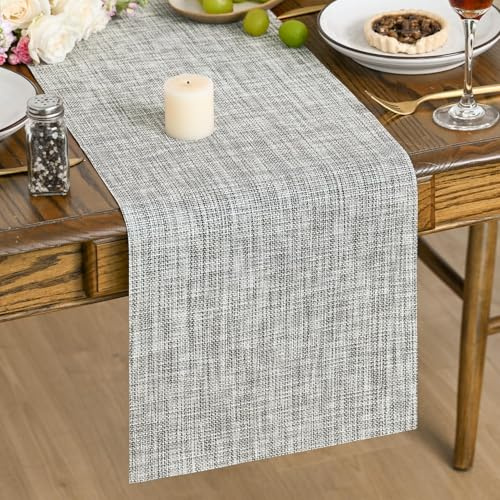 Artoid Mode Runner da tavolo in PVC termoisolante grigio chiaro 30x183 cm, lavabile anti-sporco per cucina, decorazione da tavolo per vacanze e feste