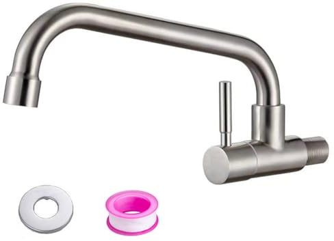 Moderno grifo giratorio de agua fría montado en la pared, grifo de fregadero de cocina de acero inoxidable