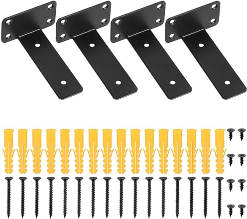 4 Pcs Soporte Estanteria Pared, Escuadras Estanterias, Soportes para Estantes de Pared Invisibles, Soportes para Estanterías Flotante, Soporte de Estantería en L Negras (Negro 125MM)