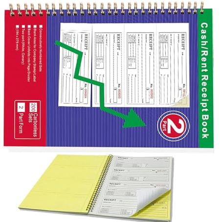 Libro de recibos de alquiler – Necesario de emergencia con espiral, copia de copia del registro de pagos, duplicado del registro de transacciones, páginas separables claras, ideal para propietarios