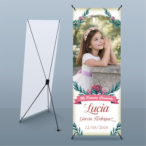X-Banner Personalizado para Comuniones, 60 x 160 cm, Cartel Fotográfico de Fondo Profesional, Marco de Pie Ajustable, Ideal para Ceremonias y Eventos