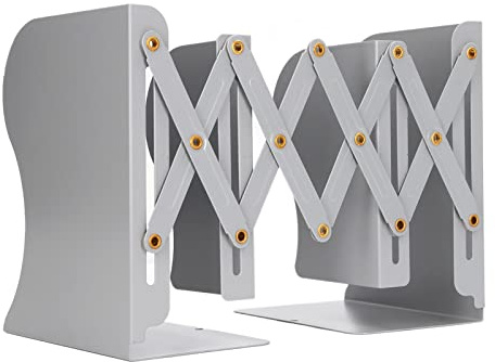 Retractable Book Ends Full Metal Structure Adjustable Width Book Stoppers for Books CDs Magazines Video Games Sturdy Durable Space Saving Design Ideal Gift for Readers Collectors