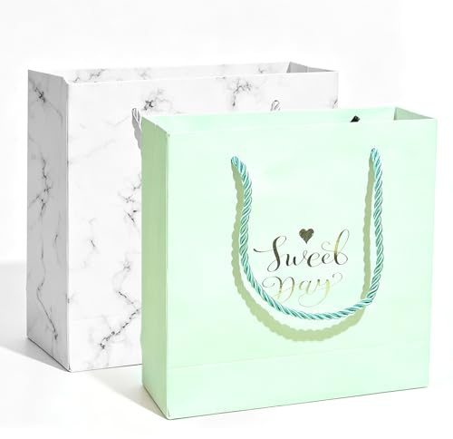 ARYIMYDP 2 Sacchetto Regalo in Carta Con Manici,Busta Regalo Compleanno Donna,Uno verde e uno Bianco Per San Valentino Festa Di Nozze Natale Compleanni E Anniversari