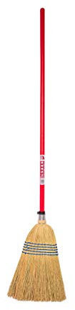 Red Gorilla Traditional Standard Corn Broom in Red with Natural Straw Bristles Outdoor or Indoor Sweeping Brush for Yard Stable Garden Wooden Handle 1.5m