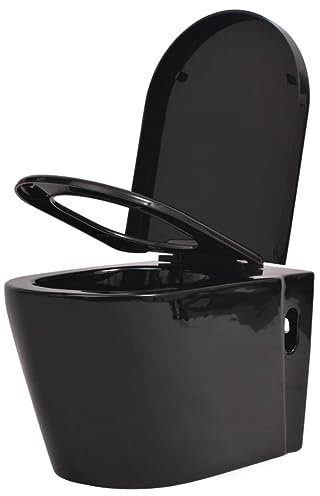vidaXL Wand Hänge WC Keramik Softclose Sitz Absenkautomatik Schwarz Toilette