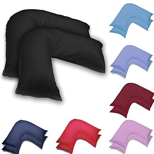 US Fabrics Pack Of Two Orthopedic V Shaped Pillow Case Cover Pregnancy Maternity Back Neck Support Nursing Support (Black)