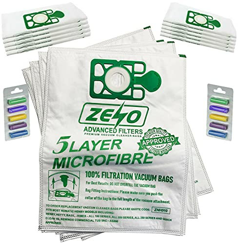 ZENO Hoover Bags for Henry Hoover 20 Pack | HEPA-Flo Numatic Bags | 5 Layer Construction | High Filtration & Superior Cleaning Performance | Replacement for NVM-1CH / 907075 | 10 Air Fresheners