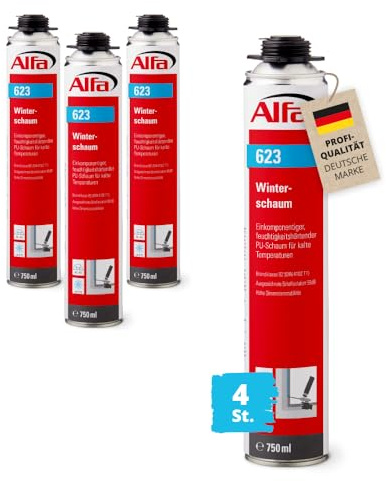 4x Alfa Winterschaum 750 ml Profi-Qualität Pistolenschaum PU Schaum Montageschaum Füll- & Dämmschaum für kalte Temperaturen (bis -8° verarbeitbar)