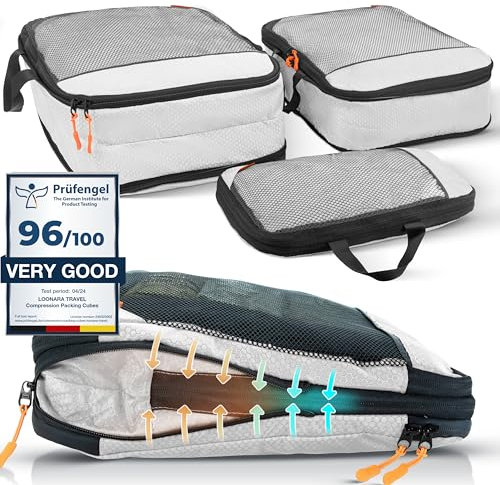 Packing Cubes Bolsas Compresion Viaje - Organizador Maleta Viaje, Bolsas Organizadoras Maleta de Poliéster Reciclado y Malla Transpirable - Ahorra 70% Espacio, Ideal para Packing Cubes Compression