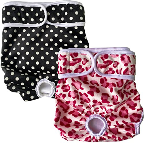 LeerKing Dog Nappies Female 2 Pack, Super Absorbent Dog Period Pants Washable Dog Knickers for Season Sanitary Panties Reusbale Puppy Incontinence,S