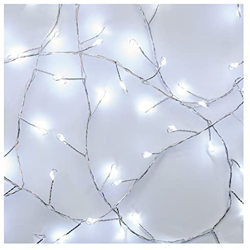EMOS Kaltweiße LED Nano-Lichterkette 2,4 Meter, Cluster Lichterdraht Silbern, 6/18 h Timer-Funktion, Batteriebetrieben (3x AA), Leuchtdauer 10.000 h, IP20 für Innenbereich