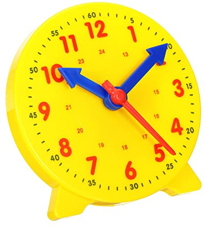 PATIKIL 4 inch Teaching Clock, Learn Clock Learning Tell Time Analog Clock Demonstration Clock 24 Hour 3 Pointers Geared Movement for Classroom Teacher, Yellow