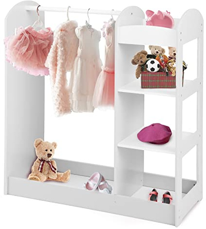 GOPLUS Armario de Almacenamiento Infantil con Espejo, Armario con 4 estantes Abiertos, para niños de 2 años+, Adecuado para Dormitorio, Sala de Estar, jardín de Infantes, 93,5 x 38 x 100 cm (Blanco)