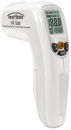 Testboy TV 320 Infrarot-Fieberthermometer, Körperthermometer (kontaktloses Thermometer, sicheres Messen, mit beleuchtetem LC-Display, ergonomisches Design)