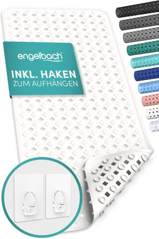 Engelbach® Tappeto vasca antiscivolo 88x40cm - Con 2 ganci per asciugatura rapida - Senza BPA, antimuffa, antibatterico e lavabile in lavatrice