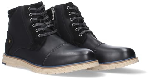 shoes&blues.es 77827 Botin Plano de Hombre, Comodo, con Acolchado en la Cana y Adorno de Tachuela Cierre de cordoneras y de Cremallera. Negro Talla 40