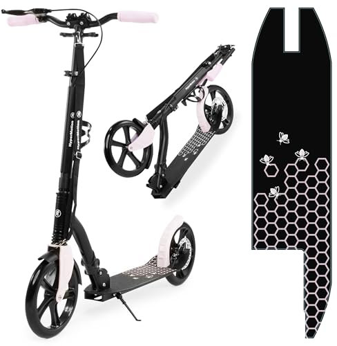 HyperMotion Honeybee Scooter à Deux Roues pour Jeunes et Adultes, Charge maximale jusqu'à 100 kg, Aluminium, Pliable, Réglable en Hauteur de Volant, Roulements ABEC-7, Roues 250 mm, Rose