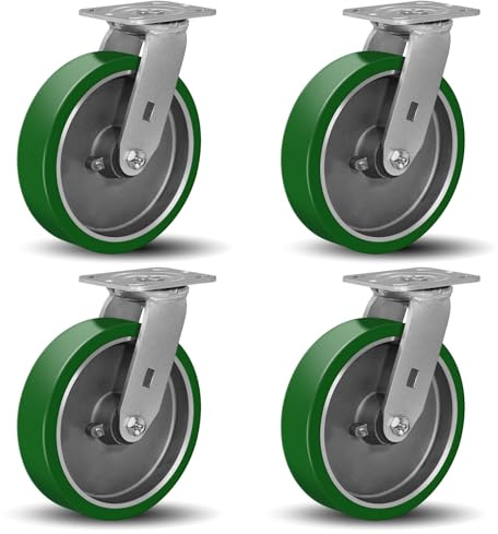 CWfutureparts 8X2 Caster Wheels, Heavy Duty Casters Set of 4, Aluminum Core Thickened Polyurethane Industrial Casters for Toolbox Workbench, 6000 Lbs Total Capacity (4 Swivel