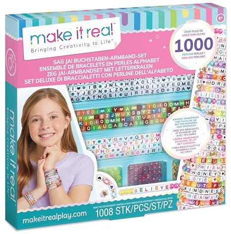 Make It Real 1742 1000 Pieces Deluxe Alphabet Beads Bracelet Set, Girls Jewellery, Girls Crafts, 1000 Pieces, from 8 Years