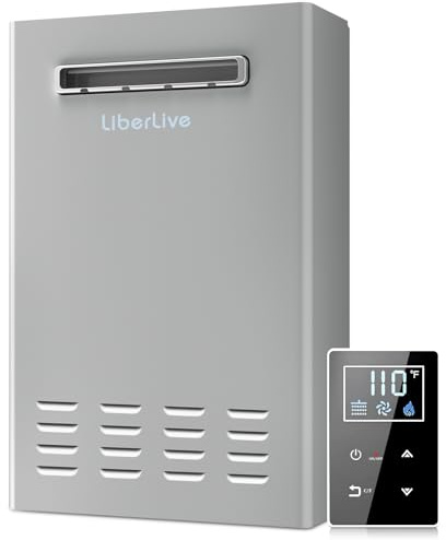Natural Gas Tankless Water Heater, Outdoor Installation, Up to 5.3 GPM 130000 BTU On Demand Residential Natural Gas Instant Hot Water Heater Outdoor with Remote Controller, 110V, CSA Certificated,Gray