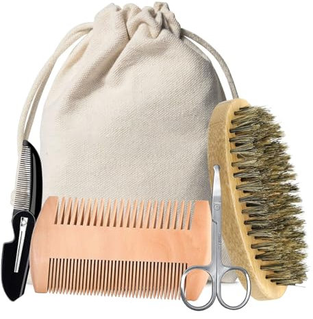 Bestvisse Bartpflegeset für Herren, mit Scherenbürste, faltbarer Kamm, Rasierzubehör für Gesicht, Haarpflege, Reisen, Zuhause