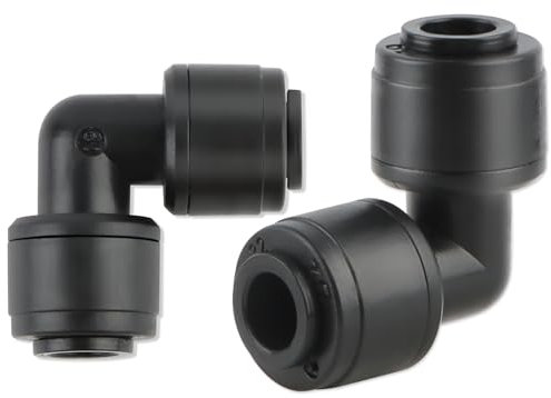 Kalolary 30 conectores de acoplamiento de codo de riego por goteo de conexión rápida de 1/4 pulgadas, ajuste universal de codo de 90 grados para tubos de riego de 1/4 pulgadas, accesorios sin fugas