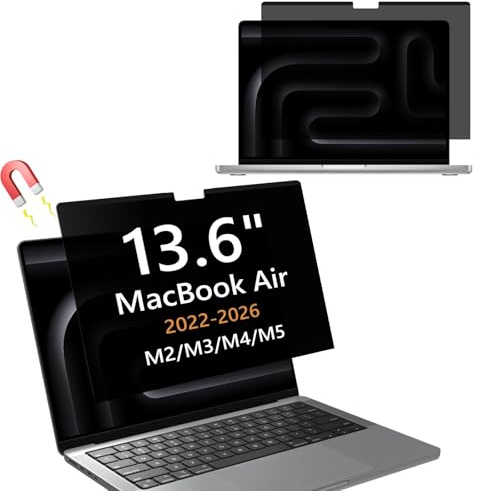 Hinnwer Magnétique Filtre de Confidentialité pour MacBook Air 13,6 Pouces 2022-2026 (M5/M4/M3/M2), Filtres d'écran pour Ordinateur Portable, Amovible, Anti-Espion, Anti-éblouissement, Anti-Rayures