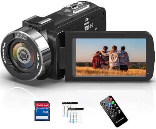 Videokamera 4K 48MP Camcorder mit IR Nachtsicht, 18-Facher Digitalzoom 30FPS Video Kamera Recorder, 3.0-Zoll-LCD Touchscreen Webcam Vlog Kamera für YouTube mit Fernbedienung, SD-Karte und 2 Batterien