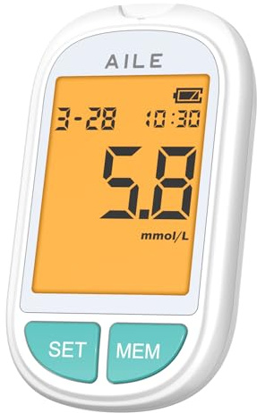 AILE Blood Glucose Monitor Kit, 20 Glucometer Strips, 20 Lancets, 1 Blood Sugar Monitor, Diabetics Meter for Home Use Test