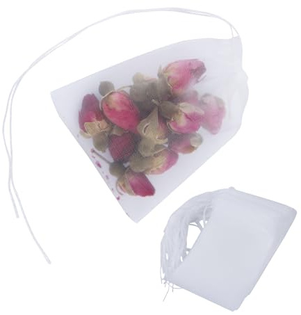 50pcs Empty Tea Filter bags,Disposable Unbleached Tea Bags with Drawstring for Loose Tea,safe Nylon material,white Small Empty Tea Bags 3.5 x 2.8 inch.