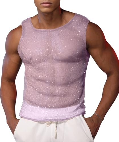 AIEOE Herr glitter linne transparent nätskjorta nätmuskelskjorta gym topp klubbkläder party outfit nättröja