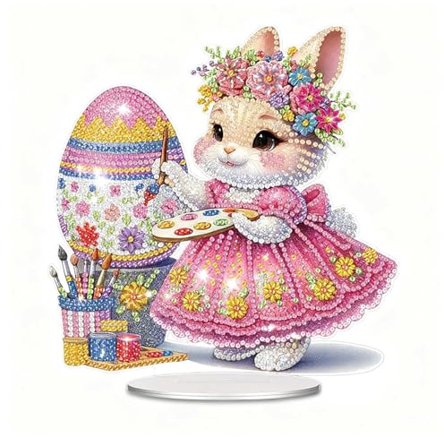 PIujsym Diamond Painting Ostern Hase Figur, DIY 5D Diamant Malerei Aufsteller, Frühlings Dekoration, Tischdeko Bastelset für Erwachsene, Ostern Diamond Painting Geschenk für Jungen und Mädchen