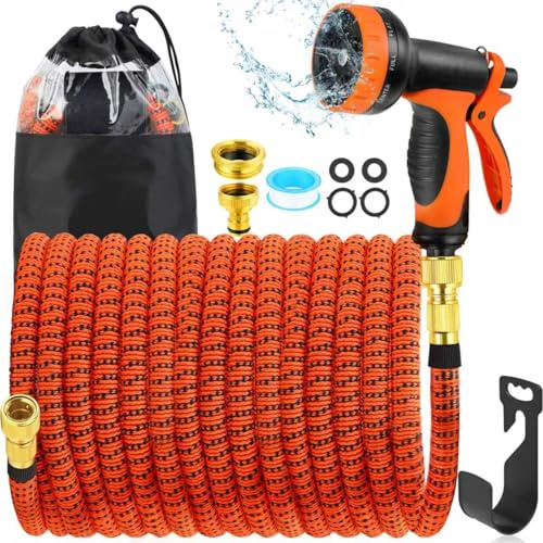 BoriYa Hose Pipe - Upgraded Expandable Garden Hoses 150ft 45m, Stretchy Hosepipe with Spray Gun, Expanding No-Kink Magic Hose with 3/4, 1/2 Fittings, Flexible Water Hos for Garden,Pet & Car Cleaing