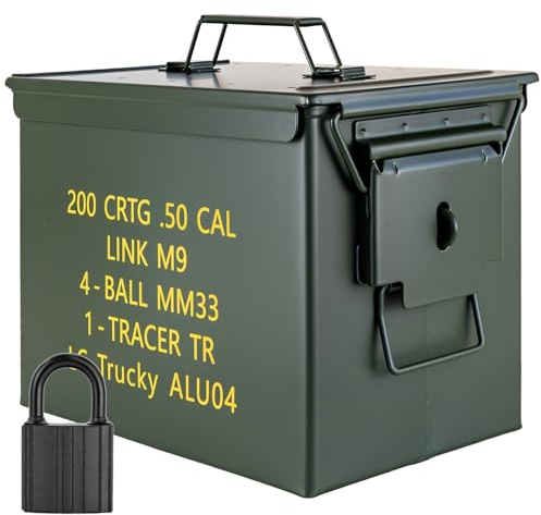 Trucky Caja de munición con candado 33 x 19 x 23 cm, caja de metal, caja de munición con tapa, color verde