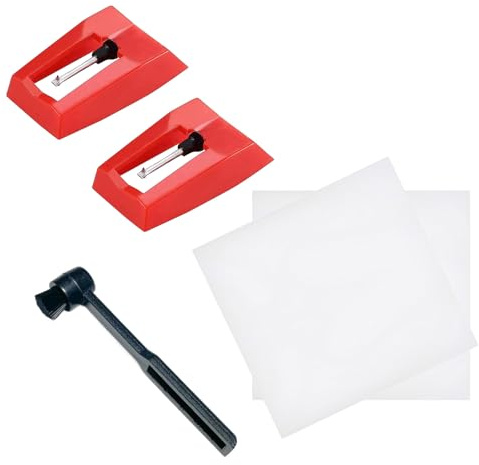JOVYTH Kit de Cuidado para Tocadiscos: Aguja de Repuesto, Cepillo, 2 Fundas, Protege y Mejora la Calidad del Sonido, Alarga la Vida Útil, Esencial para Vinilófilos
