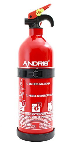 1kg ABC Pulver Auto-Auflade Feuerlöscher mit KFZ/Boot Halterung EN3 Orig. ANDRIS® inkl. Prüfnachweis mit Jahresmarke & ISO Symbolschild