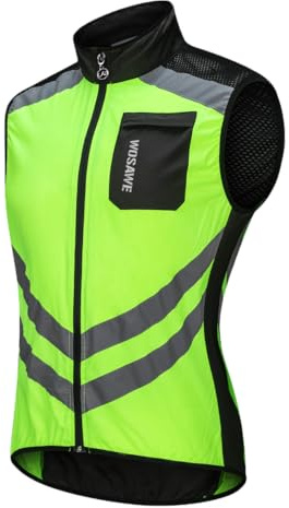 WOSAWE Homme Gilet de Cyclisme Ultraléger Respirant Veste sans Manches de Vélo Coupe-Vent avec Haute Visibilité (BL208 Vert XL)