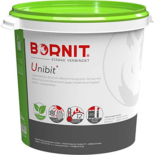 BORNIT Unibit Bitumen-Beschichtung für Beton, Putz und Mauerwerk, 25 L Schutzanstrich gegen Bodenfeuchtigkeit, lösungsmittelfreie Emulsion für Sanierungsarbeiten