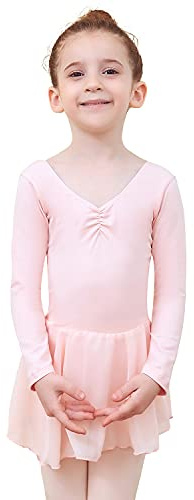 Tancefair Ropa de Ballet para Niñas Vestido de Ballet Maillot de Danza Manga Larga Gimnasia Leotardo Algodón Body Clásico de Baile con Falda de Gasa