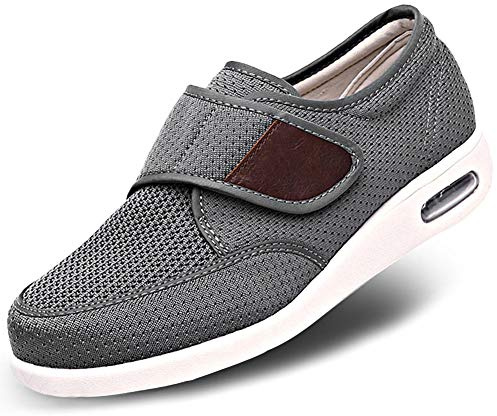 Orthoshoes Mens Diabetic Edema Shoes Lightweight Walking Mesh Breathable Wide Sneakers Strap Adjustable Easy On and Off for Elderly, Swollen Feet, Plantar Fasciitis