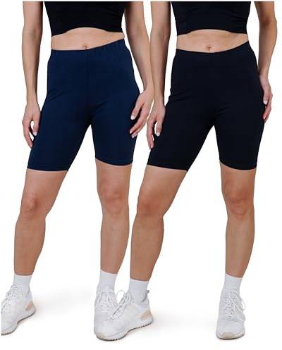 SES Cykelbyxor, dam, bomull, 2-pack, 32-34 till 56-58 - 100 % bomull, cykelbyxor, dam, korta för klänning, perfekt passform och komfort, Svart/marinblå, 56-58