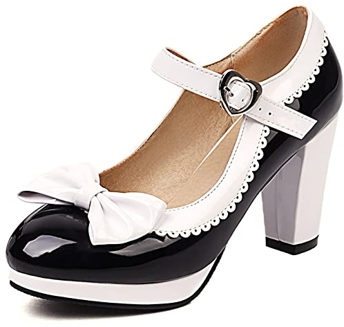 Cocey Chaussures Mary Jane à Plateforme pour Femmes Escarpins à Talons Blocs Mignons