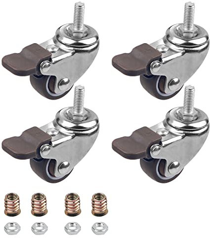 DBREAKS 25MM Lenkrolle, 4 Pcs Transportrollen, M6x15mm Schwenkrolle mit Gewinde, Möbelrolle mit Bremse aus TPE, Kapazität 44KG insgesamt, Gummirolle für kleine Geräte