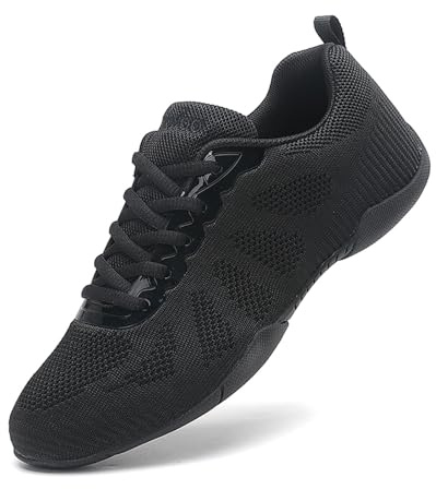 SECHRITE Cheerleading Skålskor för kvinnor, flickor, dans, sneakers, vita, jazzdansskor, yoga, träning, aerobics snörskor, Svarta droppar, 31 EU