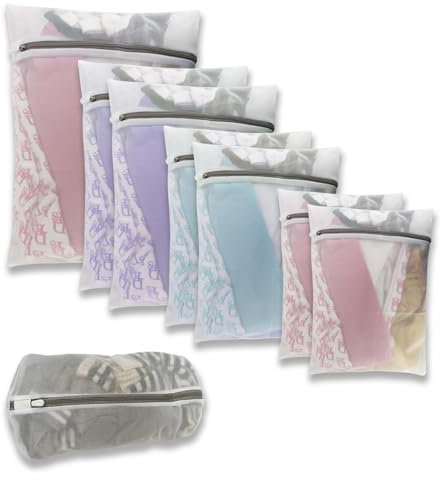 Bolsas de Lavandería para Lavadora,8 unidades Red de lavandería Bolsa de Lavadora Bolsa de Lavandería de Malla con Cremallera para Ropa Delicada Sujetador Interior Calcetines Zapatos
