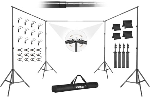 EMART bakgrundsstativ, 9 x 2,1 m (BxH) stor justerbar bakgrundsram för uteplatser, bröllop, med 308° vinkel roterbar kontakt, fotografi foto dropphållare, rör- och draperistödskit
