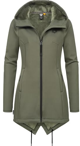 Ragwear Damen Kurzmantel Softshellmantel mit super kuscheligem, warmem Fleece-Innenfutter Wingi YOUMODO Dark Olive Gr. S