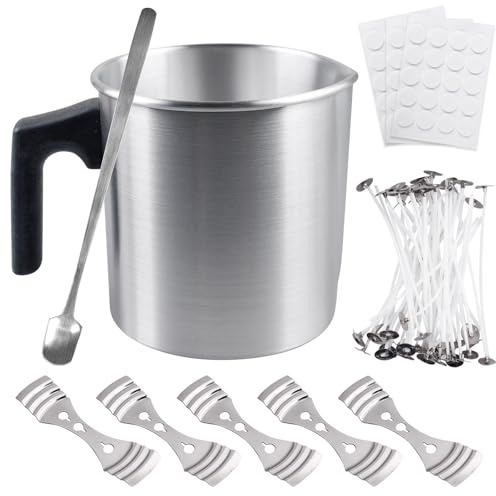 Pot De Fusion De Cire 1,2 L, Kit De Fabrication De Bougies Avec 60 Mèches, 1 Cuillère, 5 Porte-Mèches Pour DIY