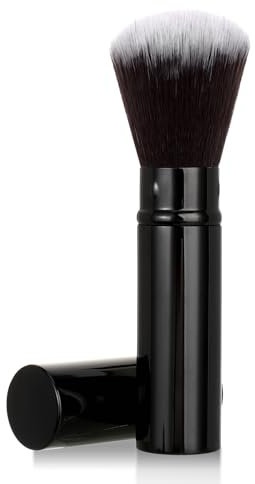 Kabuki Makeup Pinsel Einziehbar Schwarz Premium Makeup Pinsel Puderpinsel Rougepinsel Concealer Pinsel mit Deckel für Sonnenschutz Bronzer Blush Blush