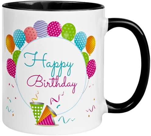 Geburtstagstasse | Happy Birthday - Ballon Party | Geschenk Mann Frau | Geburtstagsgeschenk ohne Zahl Männer Frauen | Party Tasse Kaffeebecher | Geburtstagsparty Dekoration | Geburtstagstasse